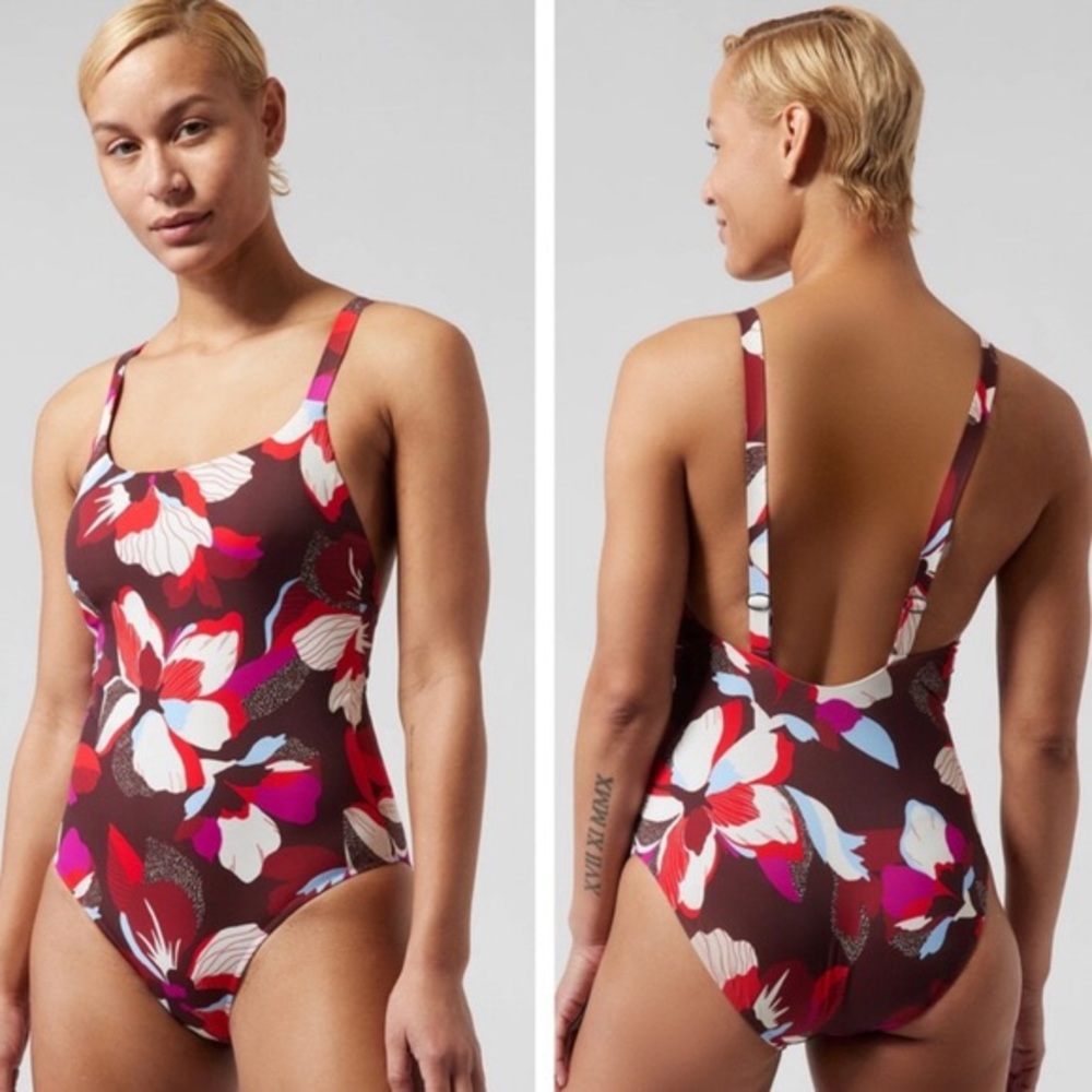 Athleta Hermosa One Piece Swimsuit Hero Bloom Decadent Chocolate